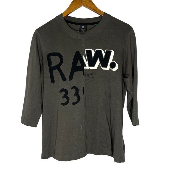 G-Star Raw Dark Gray Graphic Tee Round Neck 3/4 Sleeve Shirt Size L Women's - Picture 1 of 10